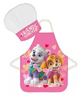 Dětská zástěra TLAPKOVÁ PATROLA SKYE A EVEREST se srdíčky set s čepicí růžová
