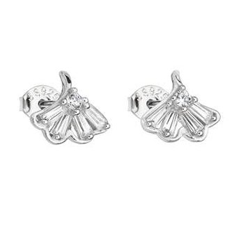 EG2635 Stříbrné náušnice lístečky se zirkony - listy