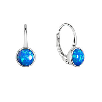 EG9081-OP05 Stříbrné náušnice s modrým kulatým syntetickým opálem