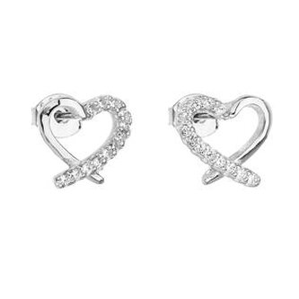 EG2596 Stříbrné náušnice srdíčka překřížená - srdce