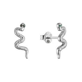 EG1443 Stříbrné náušnice had se zelenými zirkony - zvířátka