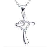 AL1009 Stříbrný řetízek s přívěškem křížek se srdíčkem - náboženské