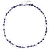 AU1004 Minerální náhrdelník přírodní Ametyst, Lapis lasuli, Aventurín a perly, stříbro AG925