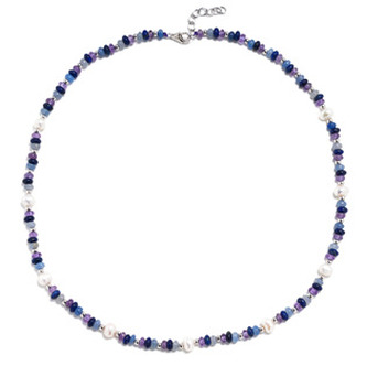 AU1004 Minerální náhrdelník přírodní Ametyst, Lapis lasuli, Aventurín a perly, stříbro AG925
