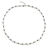 AU1001 Minerální náhrdelník přírodní Malachit a perly, stříbro AG925