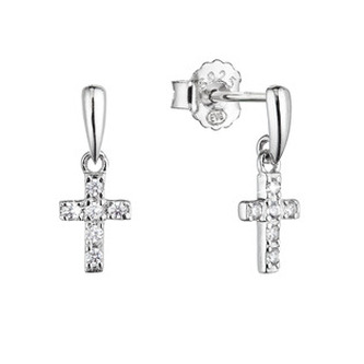 EG9053 Stříbrné náušnice visací křížek se zirkony