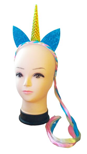 Set karneval - čelenka JEDNOROŽEC s copem, modrá