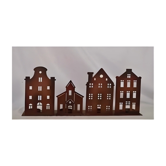 Hnědé kovové městečko, 20,5 x 52 cm