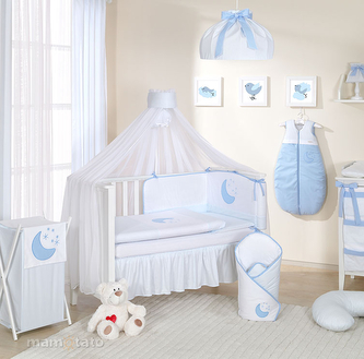 Moskytiéra na postýlku - bílá. modrá šerpa