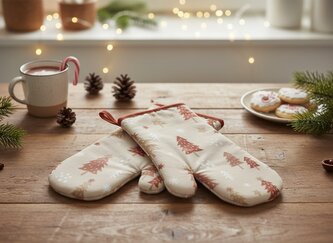 Vánoční kuchyňské rukavice chňapky FESTIVE XMAS béžová 18x30 cm 100% bavlna