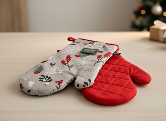 Vánoční kuchyňské rukavice chňapky JOYFUL TWIGS 18x30 cm 100% bavlna