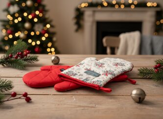 Vánoční kuchyňské rukavice chňapky BRIGHT TWIGS 18x30 cm 100% bavlna