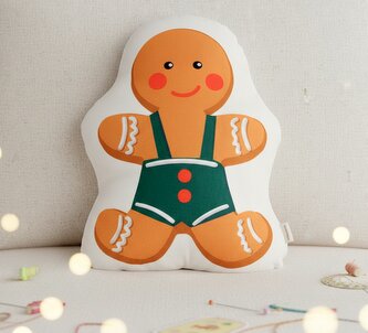 Vánoční tvarovaný polštář XMAS FRIENDS Pan Perníček 23x35x7 cm