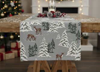 Vánoční ubrus - běhoun na stůl BRIGHT TWIGS šedá 35x180 cm