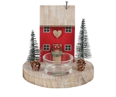 Dřevěný domeček Tasha červený na čajovou svíčku 12,5 x 12 cm