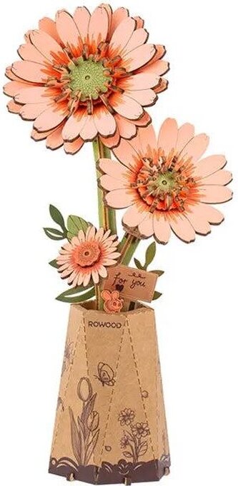 ROBOTIME Rowood 3D dřevěné puzzle Oranžová gerbera 105 dílků