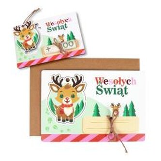 Karnet drewniany Boże Narodzenie Renifer