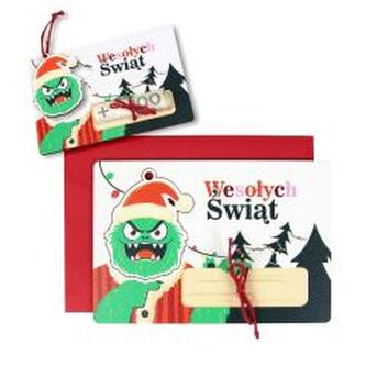 Karnet drewniany Boże Narodzenie Grinch