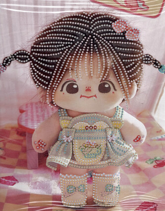 Diamantový obrázek na plátně 23 x 30 cm - Hadrová  panenka, culíky