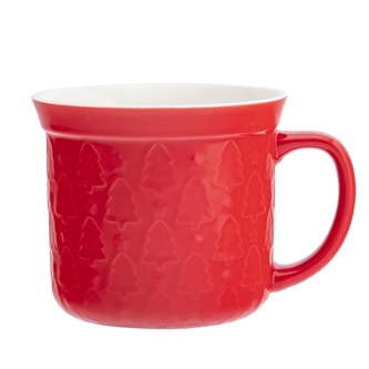 KUBEK DUŻY PROSTY Z RANTEM I TŁOCZENIEM NBC 640 ML DEK. CHOINKI CZERWONE