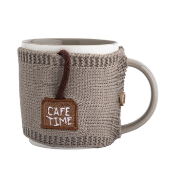 KUBEK NBC 380 ML Z OCIEPLACZEM SWETERKOWYM BEŻOWY