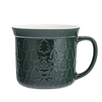 KUBEK DUŻY PROSTY Z RANTEM I TŁOCZENIEM NBC 640 ML DEK. CHOINKI ZIELONE