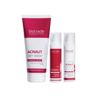 Sada péče o aknózní pleť (čistící gel + pleťová voda + krém) Acnaut Biotrade
