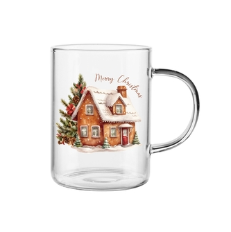 KUBEK SZKLANY BOROSILIKAT 350 ML DEK. ZIMOWY DOMEK