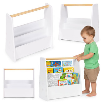 Dětský Montessori regál na knihy, knihovnička a organizér, 3 police, bílý; bílá; dřevo