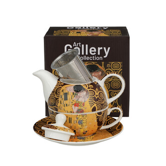 Filiżanka z dzbankiem i spodkiem THE KISS BROWN inspired by Klimt