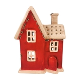 Keramický červený domeček na svíčku, 17,5 cm