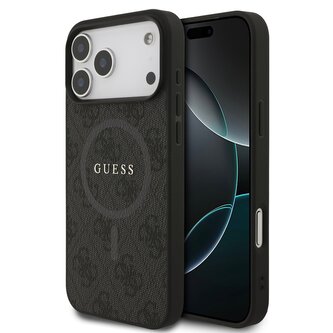 Guess PU Leather 4G Colored Ring MagSafe Zadní Kryt pro iPhone 17 Pro Max Black