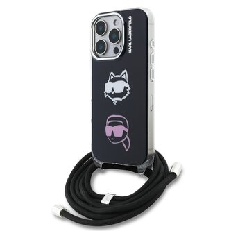 Karl Lagerfeld IML Crossbody K&CH Heads Zadní Kryt pro iPhone 16 Pro Black