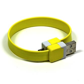 USB kabel (2.0), USB A samec - microUSB samec, 0.25m, žlutý, náramek, DOPRODEJ
