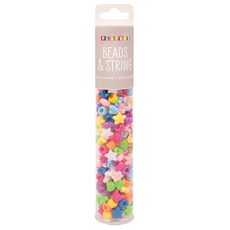 Barevné plastové korálky v tubě + šňůrka, 200 ks, mix různých tvarů