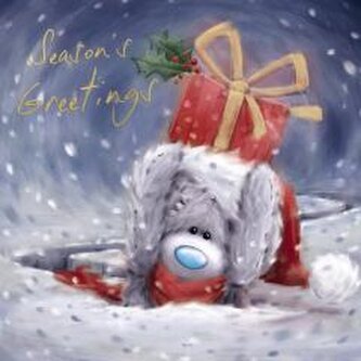 Kartka świąteczna - Miś z prezentem