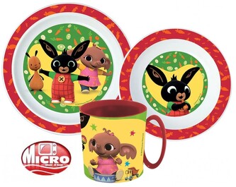 Plastový jídelní set ZAJÍČEK BING Sula a Pando s hrnečkem červený