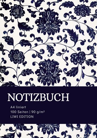 Notizbuch A4 liniert - 100 Seiten Soft Cover - floral blau - FSC Papier