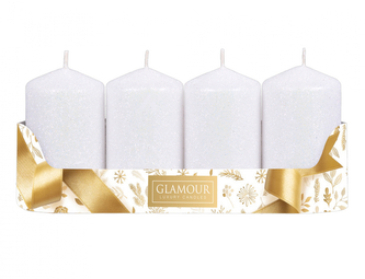 Svíčka adventní glitrovaná d5x8cm 4ks