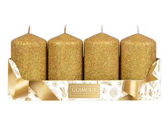 Svíčka adventní glitrovaná d5x8cm 4ks