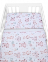 Povlečení do postýlky, bavlna, 2D sada, Veselé hračky, bílá/hnědá, 135x100 cm; 135x100