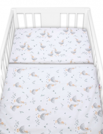 Povlečení do postýlky, bavlna, 2D sada, Husy, bílé, 135x100 cm; 135x100 Povlečení do postýlky, bavlna, 2D sada, Husy, bílé, 135x100 cm; 135x100