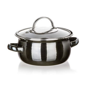 Hrnec smalt ¤14x7cm 0,71L s poklicí  METALLIC BLACK