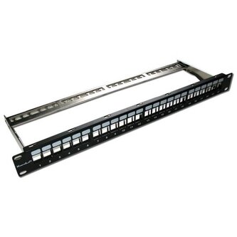XtendLan Patch panel 19", 24 portů, neosazený, stíněný, černý, Cat5e/6/6A/7, vyvazovák