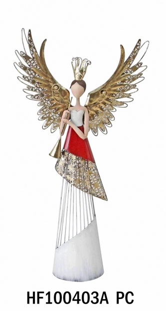 Plechový anděl bílo-zlatý 70 cm