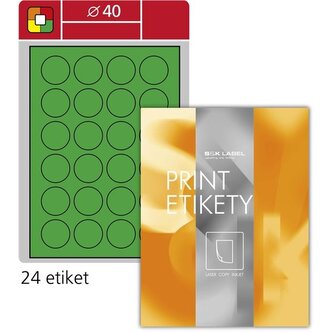 Kulaté etikety, fluoesr.zelená, A5, průměr 40 mm