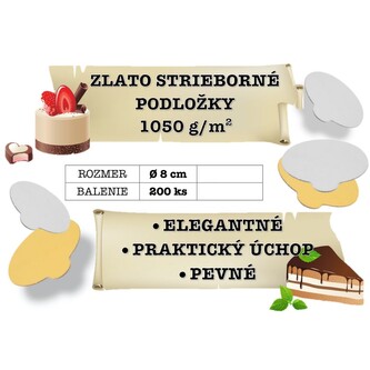 Oboustranné zlaté podložky na dorty, průměr 8 cm (balení 200 ks)