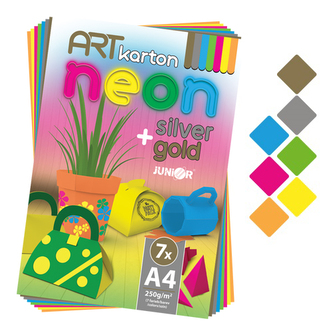 Složka barevného papíru A4 (výkresů) ART karton 7 listů /7 barev NEON, 250g/m2