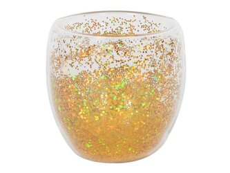 SKLENICE S DVOJÍM SKLEM S KONFETY 250 ML, ZLATÁ