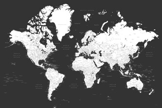 Plakát, Obraz - Blursbyai - Black and white world map, 120 × 80 cm